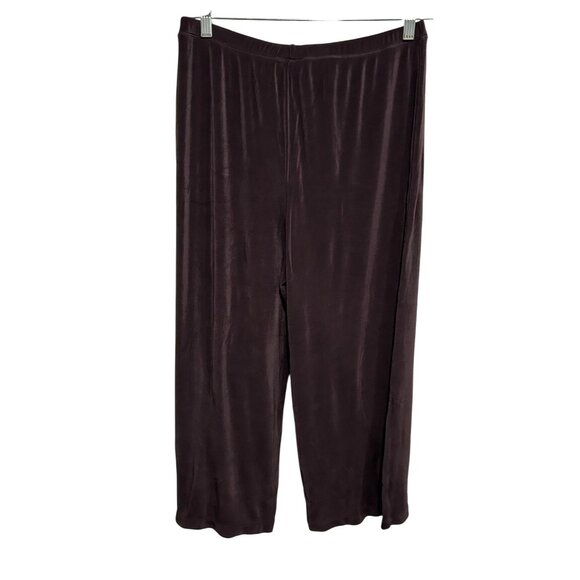 Units Womens Large Wide Leg Pants Liquid Knit Brown Pull On Elastic Waist - Picture 2 of 8